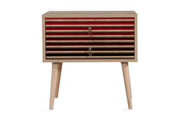 Brokind Nattbord 60 cm med Oppbevaring 2 Skuffer Striper - Natur/Rød - Møbler - Bord - Avlastningsbord & sidobord - Sengebord & nattbord