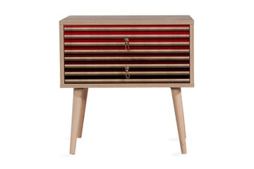 Brokind Nattbord 60 cm med Oppbevaring 2 Skuffer Striper - Natur/Rød - Møbler - Bord - Avlastningsbord & sidobord - Sengebord & nattbord