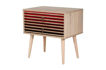 Brokind Nattbord 60 cm med Oppbevaring 2 Skuffer Striper - Natur/Rød - Møbler - Bord - Avlastningsbord & sidobord - Sengebord & nattbord