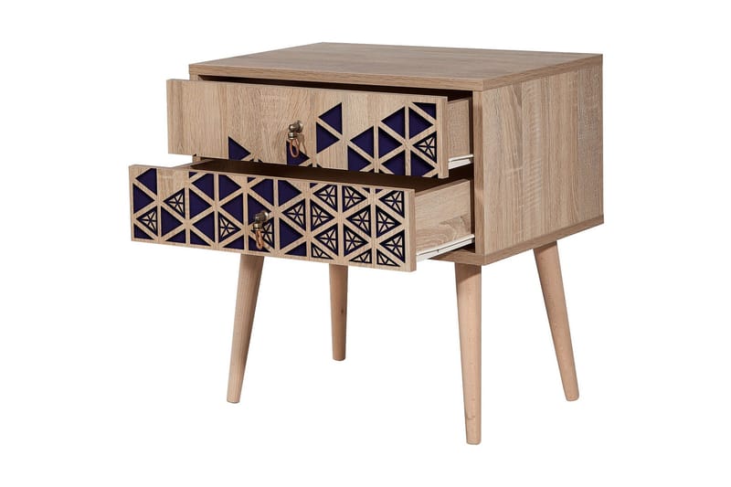 Brokind Nattbord 60 cm med Oppbevaring 2 Skuffer Trianglar - Natur/Blå - Møbler - Bord - Avlastningsbord & sidobord - Sengebord & nattbord