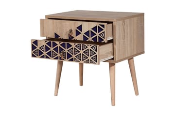 Brokind Nattbord 60 cm med Oppbevaring 2 Skuffer Trianglar - Natur/Blå - Møbler - Bord - Avlastningsbord & sidobord - Sengebord & nattbord