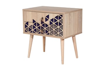 Brokind Nattbord 60 cm med Oppbevaring 2 Skuffer Trianglar - Natur/Blå - Møbler - Bord - Avlastningsbord & sidobord - Sengebord & nattbord