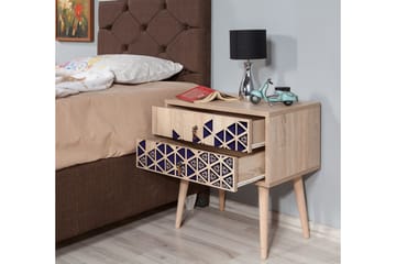 Brokind Nattbord 60 cm med Oppbevaring 2 Skuffer Trianglar - Natur/Blå - Møbler - Bord - Avlastningsbord & sidobord - Sengebord & nattbord