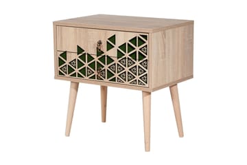 Brokind Nattbord 60 cm med Oppbevaring 2 Skuffer Trianglar - Natur/Grønn - Møbler - Bord - Avlastningsbord & sidobord - Sengebord & nattbord