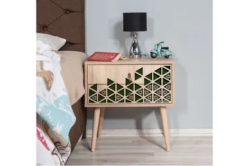 Brokind Nattbord 60 cm med Oppbevaring 2 Skuffer Trianglar - Natur/Grønn - Møbler - Bord - Avlastningsbord & sidobord - Sengebord & nattbord