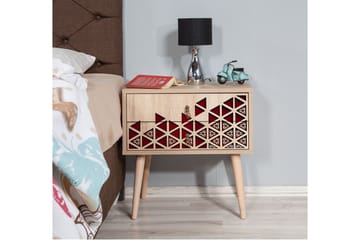 Brokind Nattbord 60 cm med Oppbevaring 2 Skuffer Trianglar - Natur/Rød - Møbler - Bord - Avlastningsbord & sidobord - Sengebord & nattbord