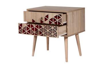 Brokind Nattbord 60 cm med Oppbevaring 2 Skuffer Trianglar - Natur/Rød - Møbler - Bord - Avlastningsbord & sidobord - Sengebord & nattbord