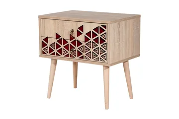 Brokind Nattbord 60 cm med Oppbevaring 2 Skuffer Trianglar - Natur/Rød - Møbler - Bord - Avlastningsbord & sidobord - Sengebord & nattbord