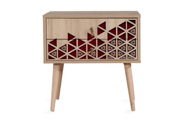 Brokind Nattbord 60 cm med Oppbevaring 2 Skuffer Trianglar - Natur/Rød - Møbler - Bord - Avlastningsbord & sidobord - Sengebord & nattbord
