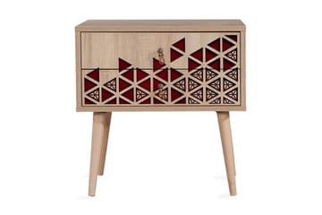 Brokind Nattbord 60 cm med Oppbevaring 2 Skuffer Trianglar - Natur/Rød - Møbler - Bord - Avlastningsbord & sidobord - Sengebord & nattbord