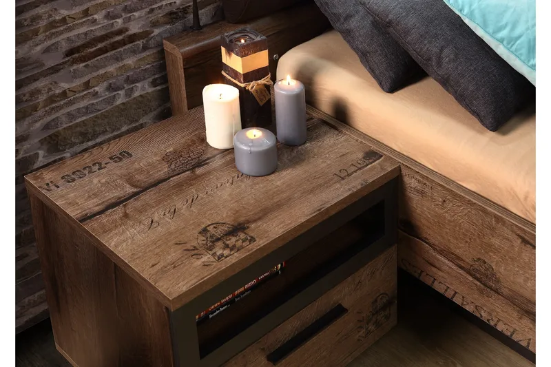 Cannop Nattbord 52 cm med Oppbevaring Skuff + Hylle - Brun/Svart - Møbler - Bord - Avlastningsbord & sidobord - Sengebord & nattbord