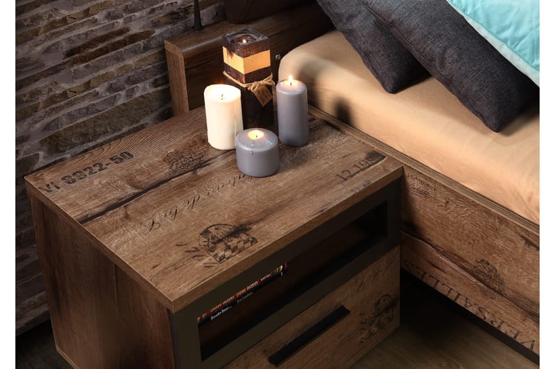 Cannop Nattbord 52 cm med Oppbevaring Skuff + Hylle - Brun/Svart - Møbler - Bord - Avlastningsbord & sidobord - Sengebord & nattbord