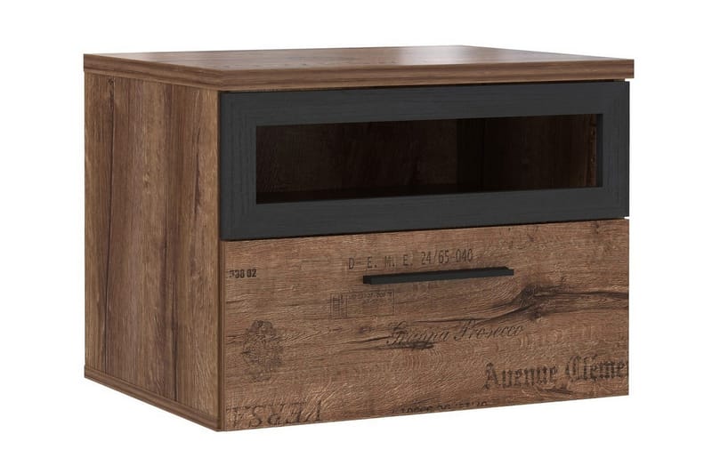 Cannop Nattbord 52 cm med Oppbevaring Skuff + Hylle - Brun/Svart - Møbler - Bord - Avlastningsbord & sidobord - Sengebord & nattbord