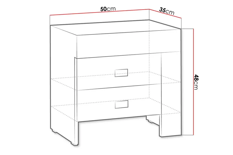 Cezara Sängbord 50 cm Vänster med Förvaring 2 Lådor Bedly Ek - Møbler - Bord - Avlastningsbord & sidobord - Sengebord & nattbord