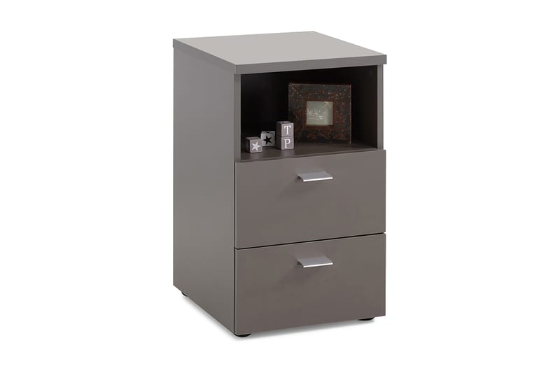 Colima Nattbord 35 cm med Oppbevaring 2 Skuffer + Hylle - Grå - Møbler - Bord - Avlastningsbord & sidobord - Sengebord & nattbord