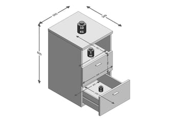 Colima Nattbord 35 cm med Oppbevaring 2 Skuffer + Hylle - Grå - Møbler - Bord - Avlastningsbord & sidobord - Sengebord & nattbord