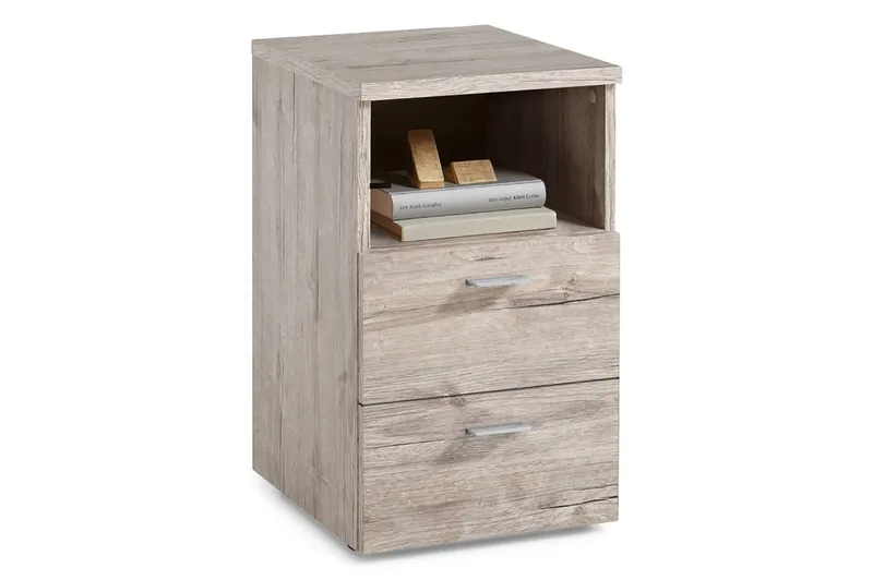 Colima Nattbord 35 cm med Oppbevaring 2 Skuffer + Hylle - Grå/Natur - Møbler - Bord - Avlastningsbord & sidobord - Sengebord & nattbord