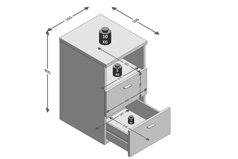 Colima Nattbord 35 cm med Oppbevaring 2 Skuffer + Hylle - Grå/Natur - Møbler - Bord - Avlastningsbord & sidobord - Sengebord & nattbord