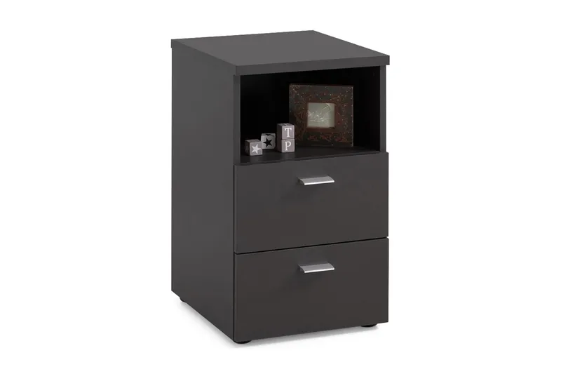 Colima Nattbord 35 cm med Oppbevaring 2 Skuffer + Hylle - Svart - Møbler - Bord - Avlastningsbord & sidobord - Sengebord & nattbord