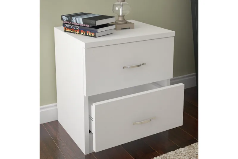 Decorotika Nattbord 40 cm med Oppbevaring 2 Skuffer - Hvit - Møbler - Bord - Avlastningsbord & sidobord - Sengebord & nattbord