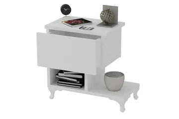Decorotika Nattbord 46 cm med Oppbevaring Skuff + Hyller Ben - Hvit - Møbler - Bord - Avlastningsbord & sidobord - Sengebord & nattbord