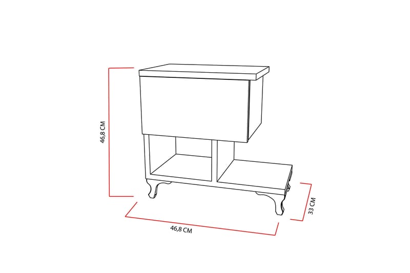 Decorotika Nattbord 46 cm med Oppbevaring Skuff + Hyller Ben - Hvit - Møbler - Bord - Avlastningsbord & sidobord - Sengebord & nattbord