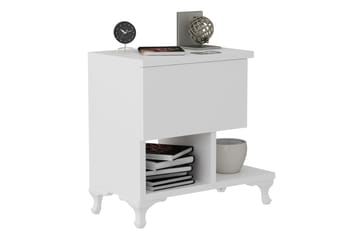 Decorotika Nattbord 46 cm med Oppbevaring Skuff + Hyller Ben - Hvit - Møbler - Bord - Avlastningsbord & sidobord - Sengebord & nattbord