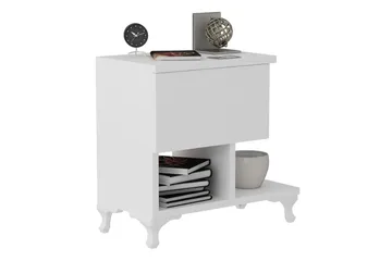 Decorotika Nattbord 46 cm med Oppbevaring Skuff + Hyller Ben - Hvit - Møbler - Bord - Avlastningsbord & sidobord - Sengebord & nattbord
