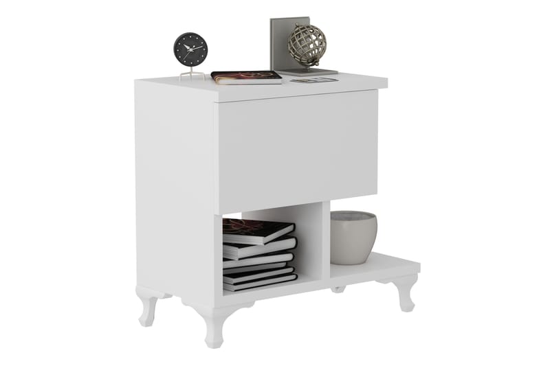 Decorotika Nattbord 46 cm med Oppbevaring Skuff + Hyller Ben - Hvit - Møbler - Bord - Avlastningsbord & sidobord - Sengebord & nattbord