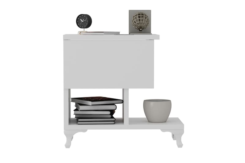 Decorotika Nattbord 46 cm med Oppbevaring Skuff + Hyller Ben - Hvit - Møbler - Bord - Avlastningsbord & sidobord - Sengebord & nattbord