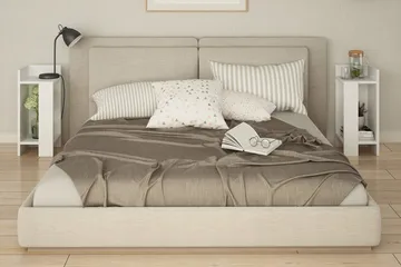 Decorta Nattbord 27 cm med Oppbevaring Hyller + Luker - Hvit - Møbler - Bord - Avlastningsbord & sidobord - Sengebord & nattbord