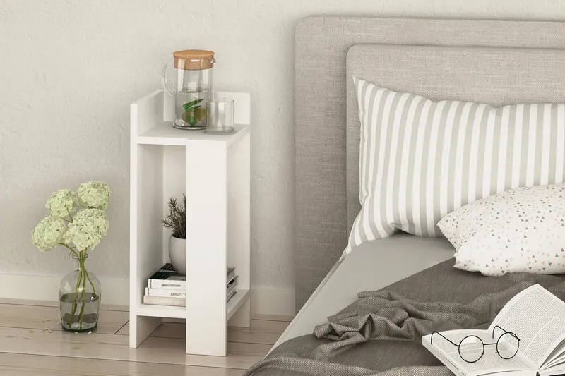 Decorta Nattbord 27 cm med Oppbevaring Hyllor + Luker Venstr - Extra Hvit - Møbler - Bord - Avlastningsbord & sidobord - Sengebord & nattbord
