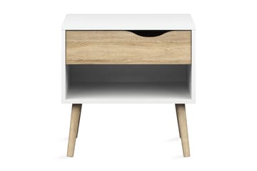 Delta Nattbord 50 cm med Oppbevaring Skuff + Hylle - Hvit/Eikfarge - Møbler - Bord - Avlastningsbord & sidobord - Sengebord & nattbord