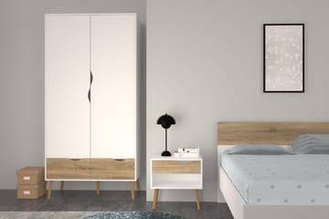 Delta Nattbord 50 cm med Oppbevaring Skuff + Hylle - Hvit/Eikfarge - Møbler - Bord - Avlastningsbord & sidobord - Sengebord & nattbord