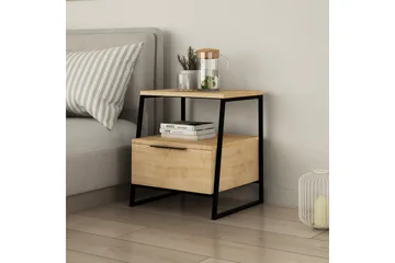 Desgrar Nattbord 45x50 cm i Eik med Skuffer og Oppbevaring - Beige - Møbler - Bord - Avlastningsbord & sidobord - Sengebord & nattbord