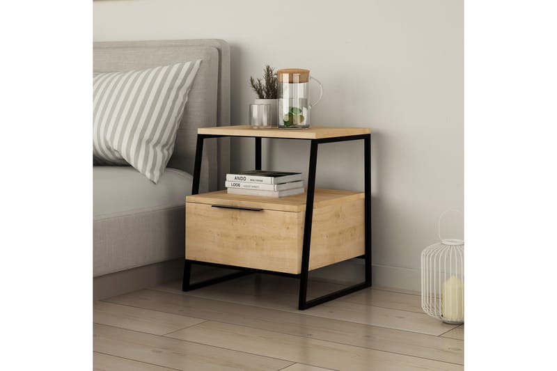 Desgrar Nattbord 45x50 cm i Eik med Skuffer og Oppbevaring - Beige - Møbler - Bord - Avlastningsbord & sidobord - Sengebord & nattbord