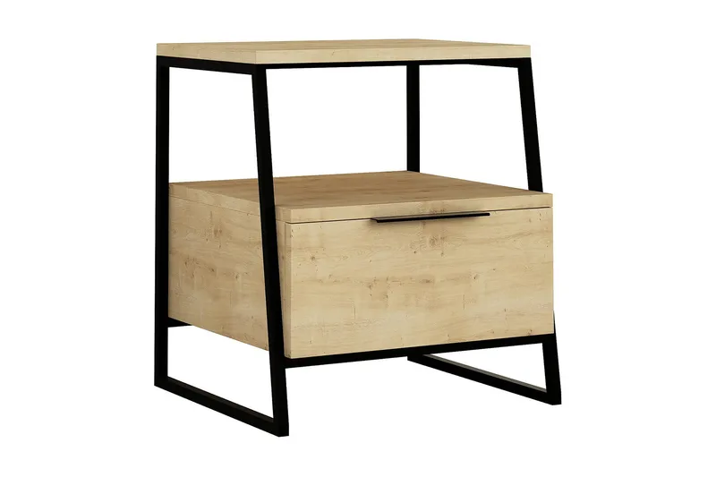Desgrar Nattbord 45x50 cm i Eik med Skuffer og Oppbevaring, Beige