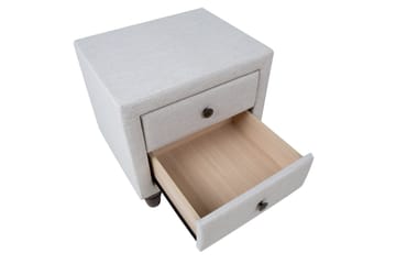 Emilia Nattbord med Oppbevaring og Skuffer i Stoff med Trebein - Beige - Møbler - Bord - Avlastningsbord & sidobord - Sengebord & nattbord