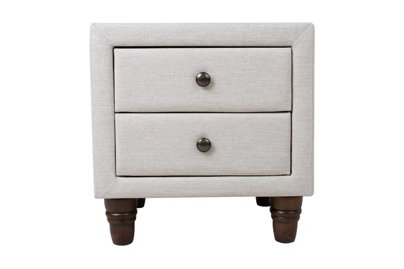 Emilia Nattbord med Oppbevaring og Skuffer i Stoff med Trebein, Beige