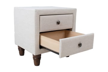 Emilia Nattbord med Oppbevaring og Skuffer i Stoff med Trebein - Beige - Møbler - Bord - Avlastningsbord & sidobord - Sengebord & nattbord
