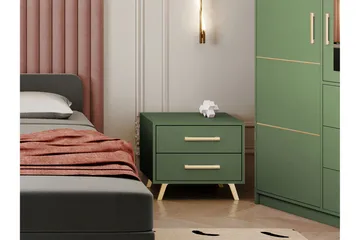 Escaldes Nattbord 53,5 cm - Matt Grønn/Gull - Møbler - Bord - Avlastningsbord & sidobord - Sengebord & nattbord