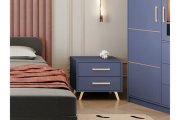 Escaldes Nattbord 54 cm - Matt Blå/Gull - Møbler - Bord - Avlastningsbord & sidobord - Sengebord & nattbord