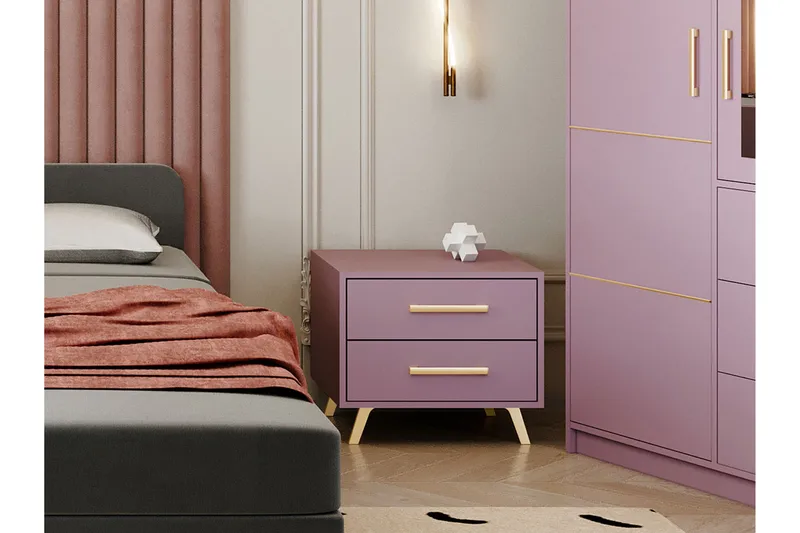 Escaldes Nattbord 54 cm - Matt Lilla/Gull - Møbler - Bord - Avlastningsbord & sidobord - Sengebord & nattbord
