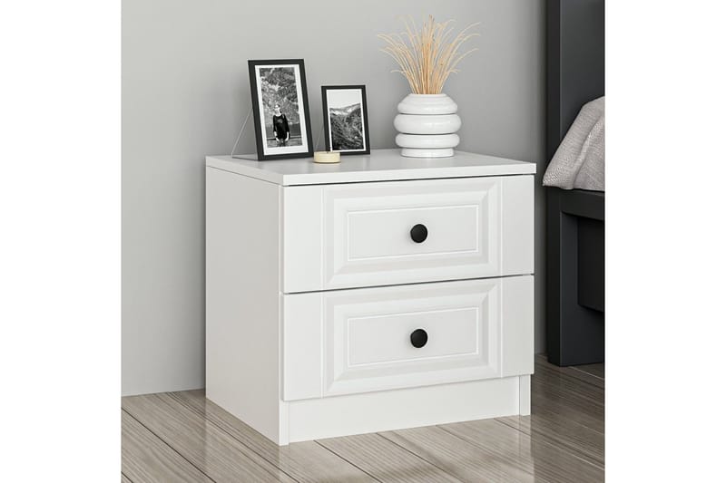 Fruitland Nattbord 54 cm i Tre med Oppbevaring og Skuffer, Hvit