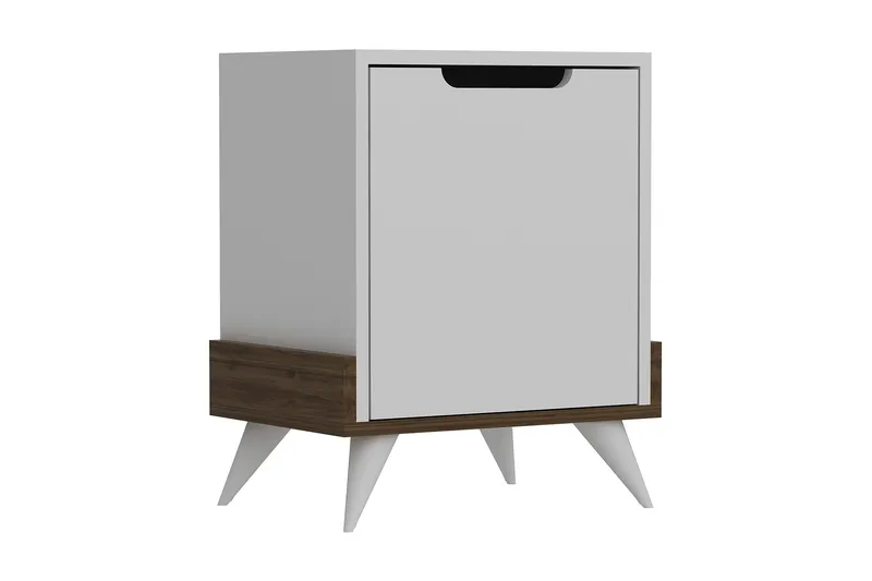 Hejde Nattbord 35 cm med Oppbevaring Skap - Hvit/Brun - Møbler - Bord - Avlastningsbord & sidobord - Sengebord & nattbord