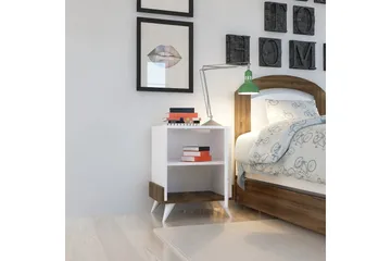 Hejde Nattbord 35 cm med Oppbevaring Skap - Hvit/Brun - Møbler - Bord - Avlastningsbord & sidobord - Sengebord & nattbord