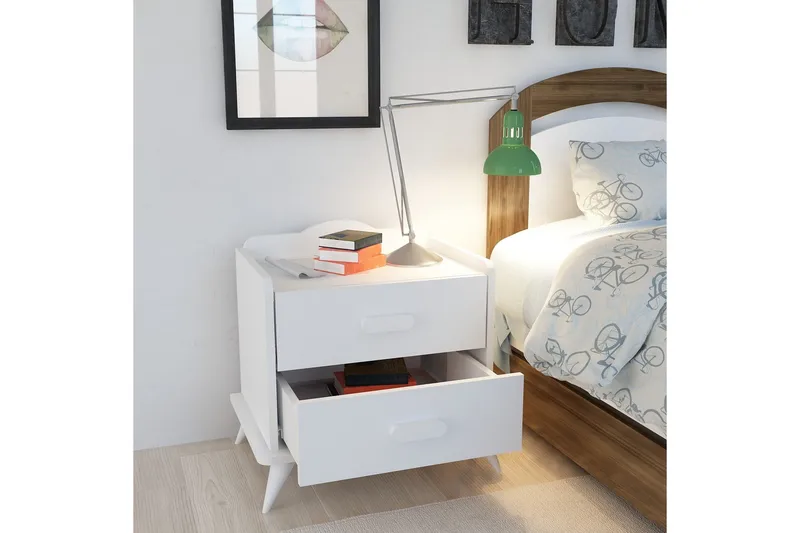 Hejde Nattbord 60 cm med Oppbevaring 2 Skuffer - Hvit - Møbler - Bord - Avlastningsbord & sidobord - Sengebord & nattbord