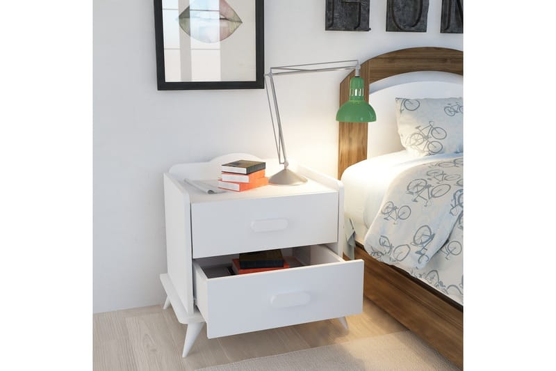 Hejde Nattbord 60 cm med Oppbevaring 2 Skuffer - Hvit - Møbler - Bord - Avlastningsbord & sidobord - Sengebord & nattbord