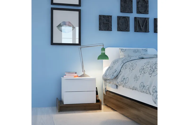 Hejde Nattbord 60 cm med Oppbevaring 2 Skuffer - Hvit/Brun - Møbler - Bord - Avlastningsbord & sidobord - Sengebord & nattbord