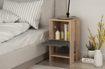Homitis Nattbord 30 cm med Oppbevaring Hylle + Lucka - Eikfarge/Mørkegrå - Møbler - Bord - Avlastningsbord & sidobord - Sengebord & nattbord
